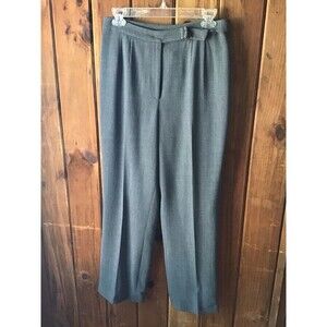 Gianni Women Black Dress Pants 10 Petites Gray Wool Blend Flat Front Zip Office